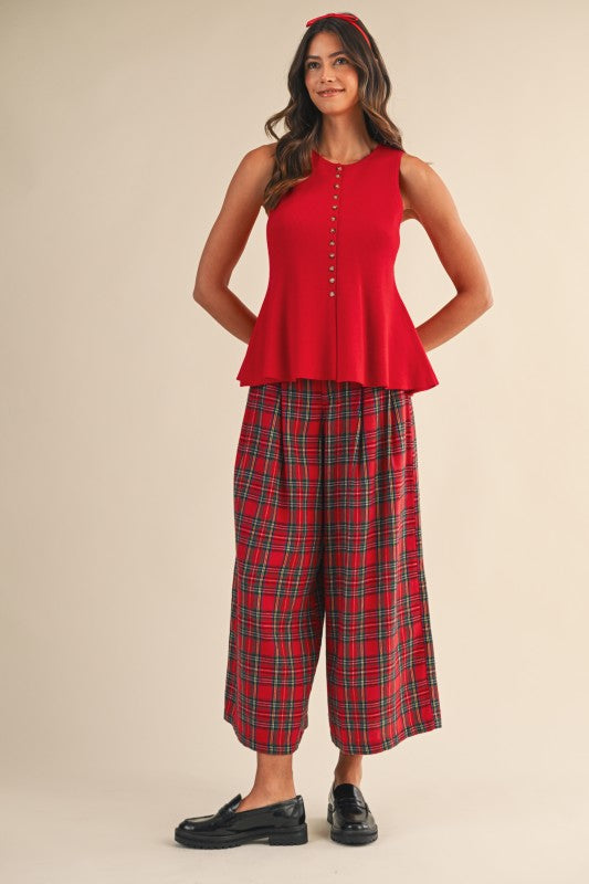 Soft Knit Button Peplum Vest | Red