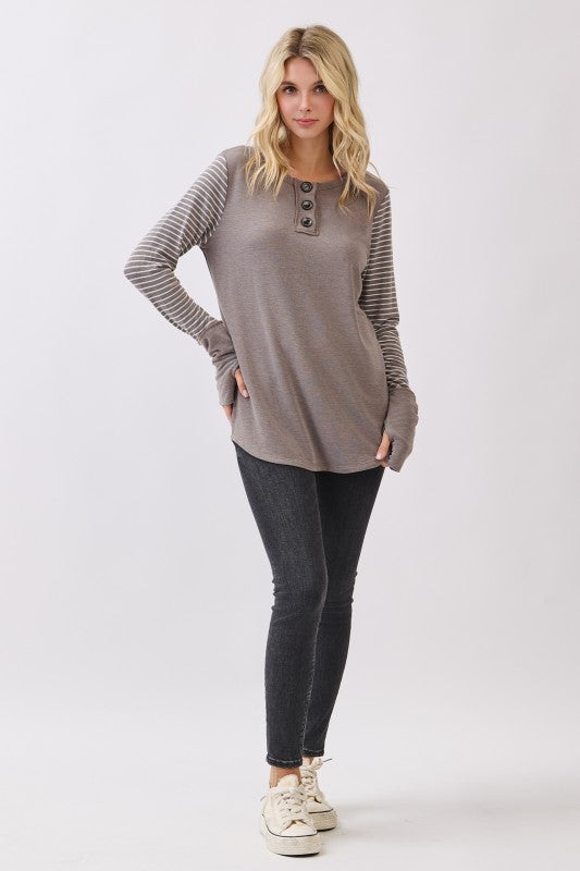 Stripe Contrast Button Top | Vintage Acorn