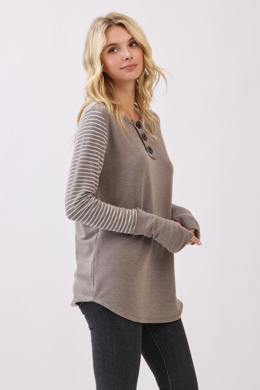 Stripe Contrast Button Top | Vintage Acorn