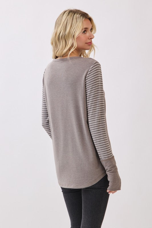 Stripe Contrast Button Top | Vintage Acorn