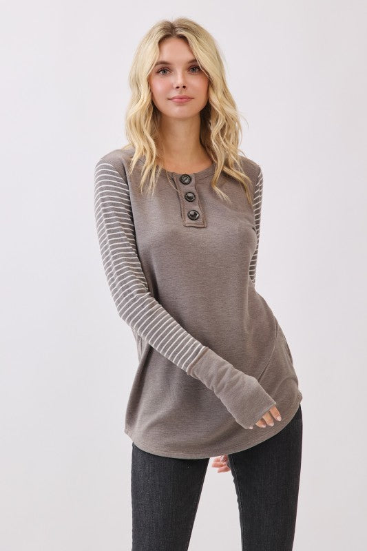 Stripe Contrast Button Top | Vintage Acorn
