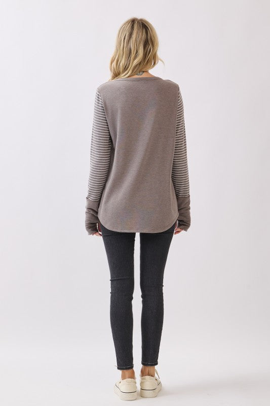 Stripe Contrast Button Top | Vintage Acorn