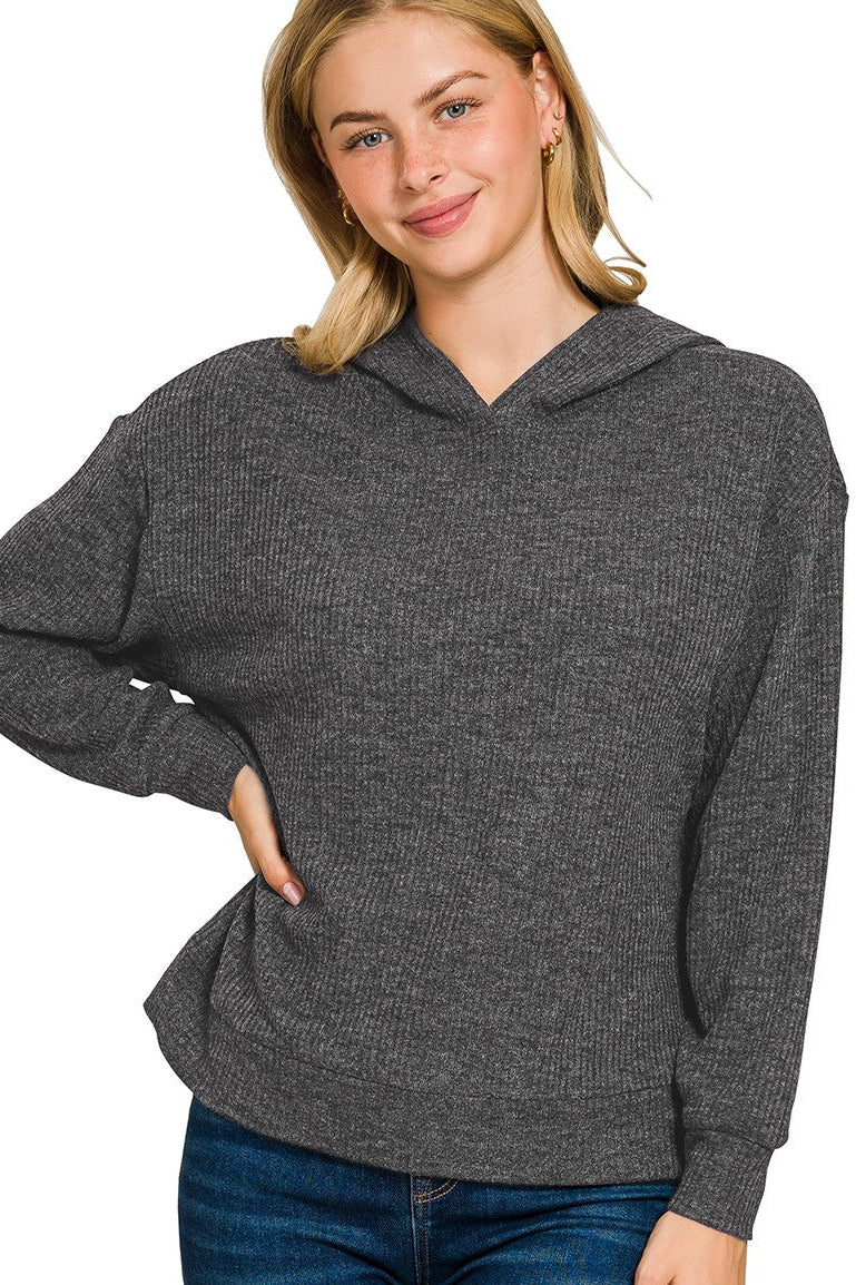 *DOORBUSTER DEAL | Ribbed Hoodie Pullover | Charcoal