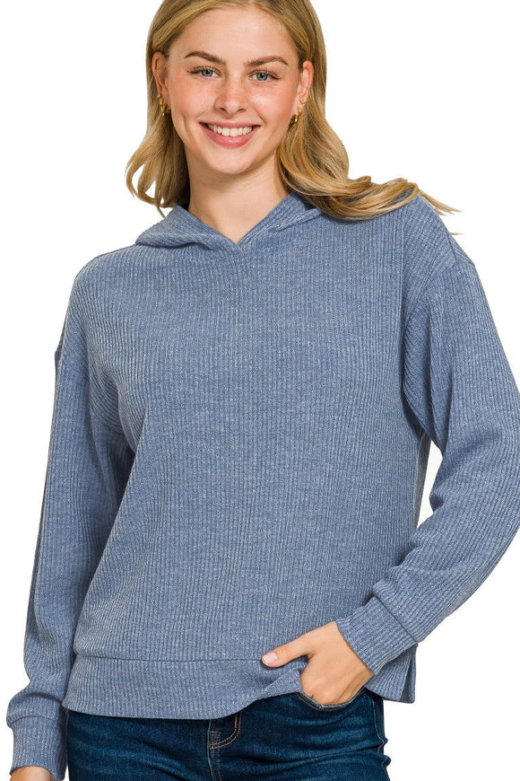 *DOORBUSTER DEAL | Ribbed Hoodie Pullover | Dusty Blue