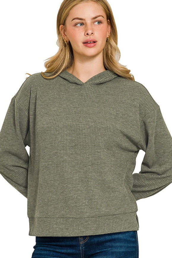 *DOORBUSTER DEAL | Ribbed Hoodie Pullover | Dark Olive