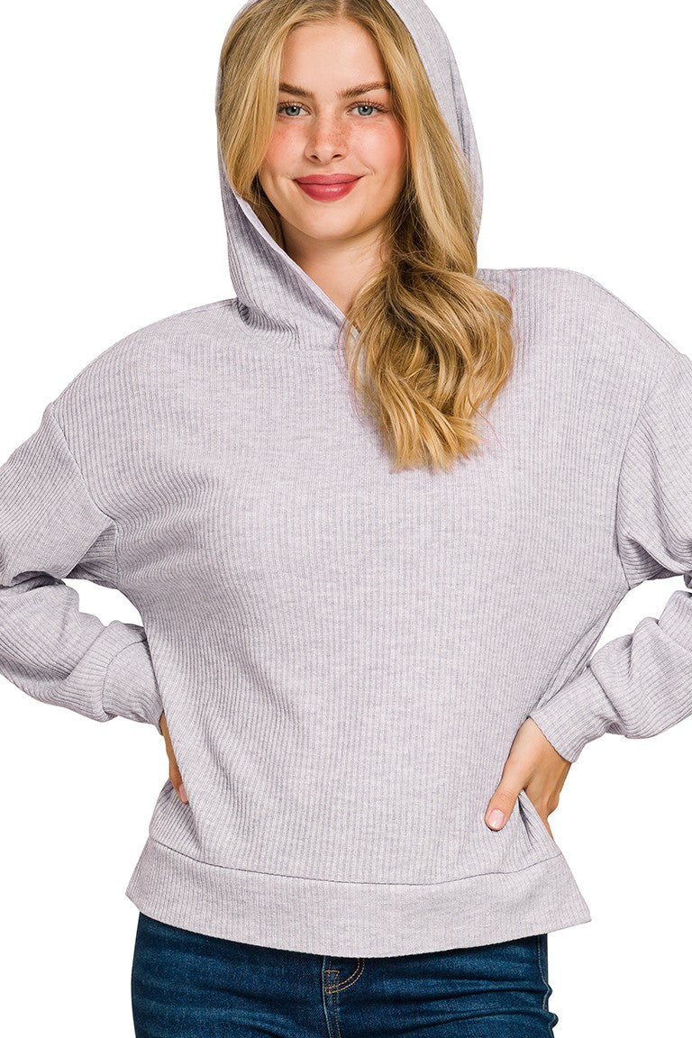 *DOORBUSTER DEAL | Ribbed Hoodie Pullover | Heather Grey