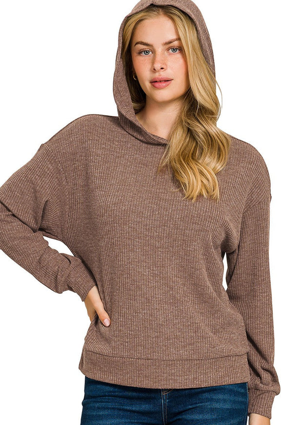 *DOORBUSTER DEAL | Ribbed Hoodie Pullover | Brown