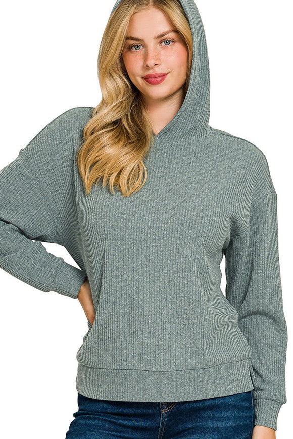 *DOORBUSTER DEAL | Ribbed Hoodie Pullover | Ash Jade