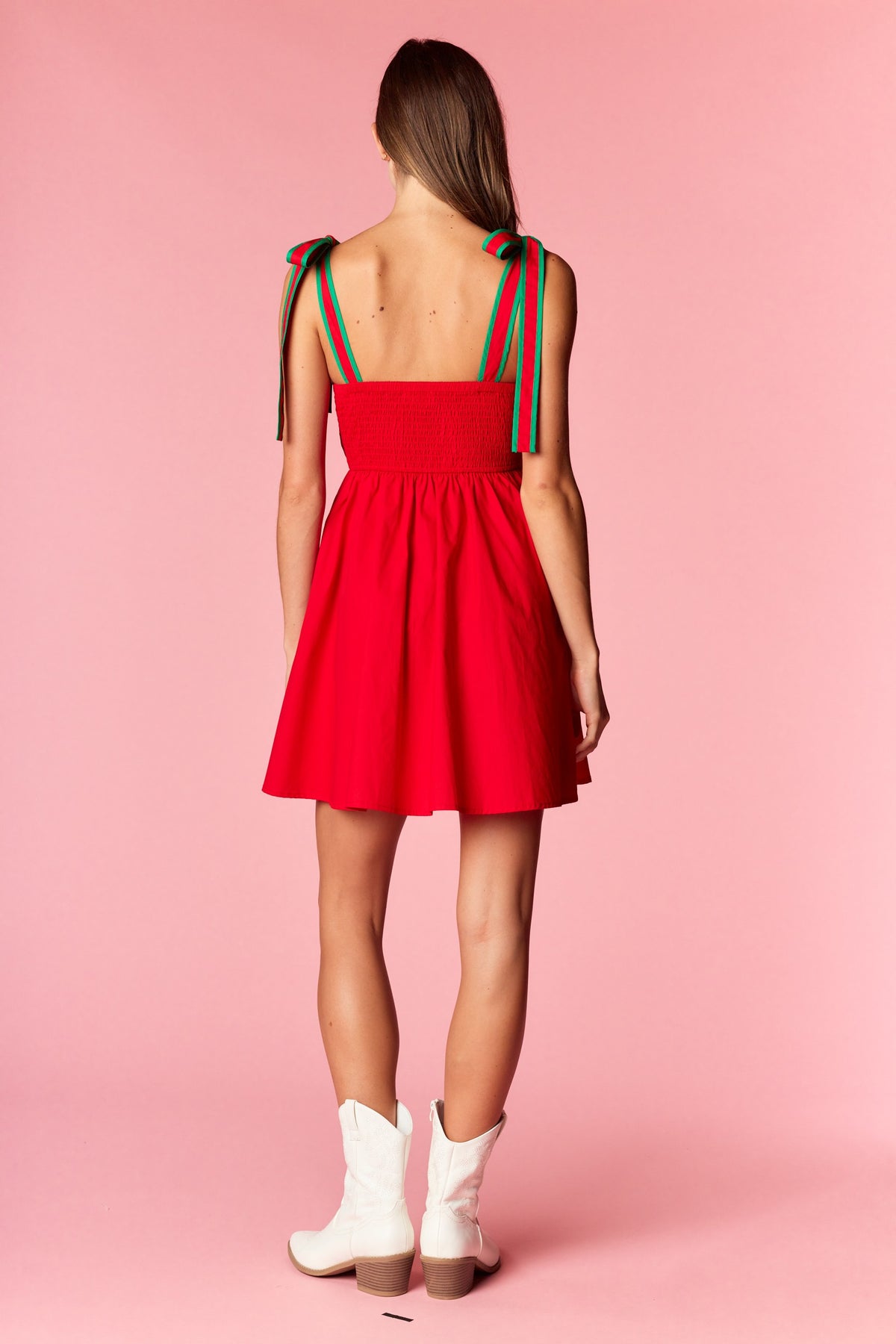 Christmas Bow Trim Dress | Red