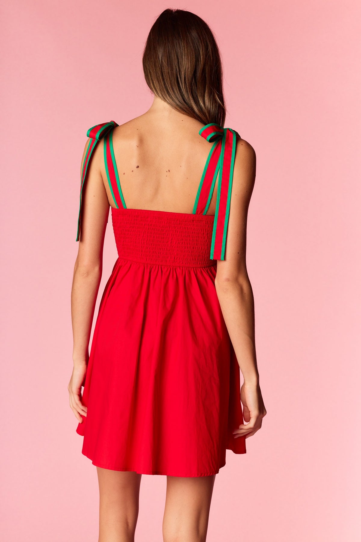 Christmas Bow Trim Dress | Red