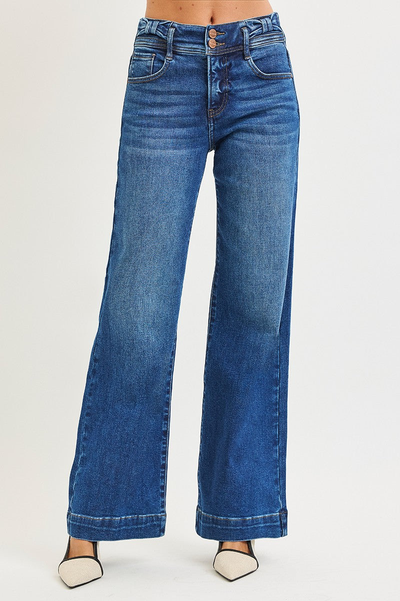 Risen Jeans | High Rise Tummy Control Bow Detail Wide Leg