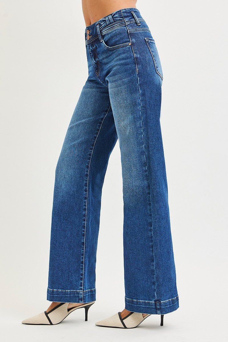 Risen Jeans | High Rise Tummy Control Bow Detail Wide Leg