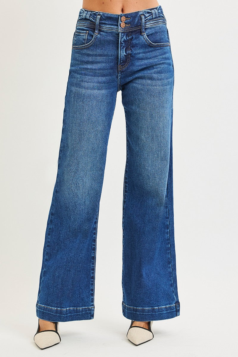 Risen Jeans | High Rise Tummy Control Bow Detail Wide Leg