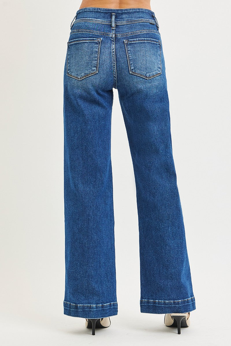 Risen Jeans | High Rise Tummy Control Bow Detail Wide Leg