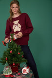 Teddy Bear Knit Sweater Top | Burgundy
