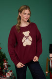 Teddy Bear Knit Sweater Top | Burgundy