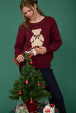Teddy Bear Knit Sweater Top | Burgundy