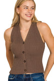 Ribbed Sweater Vest | Brown