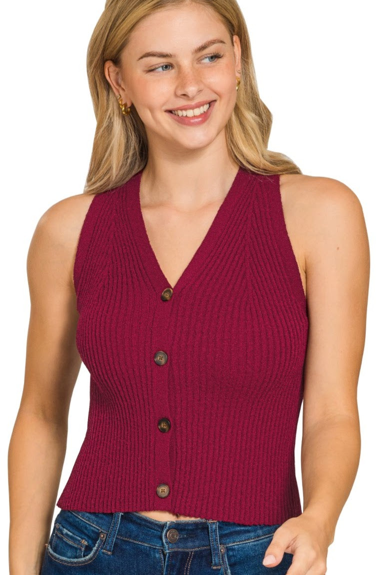 Ribbed Sweater Vest | Cabernet