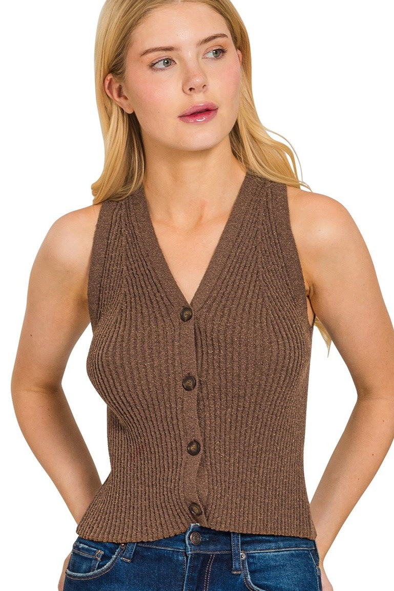 Ribbed Sweater Vest | Brown