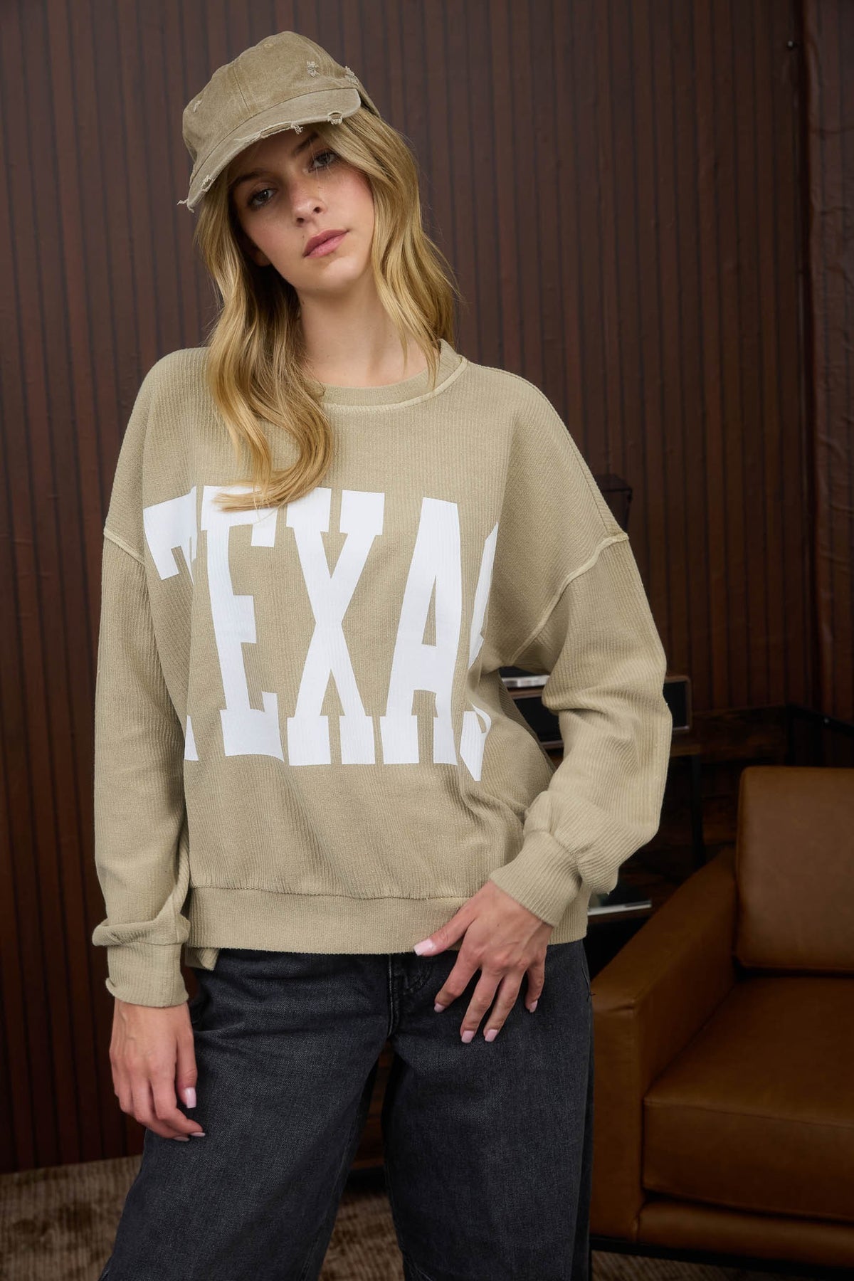 Texas Ribbed Sweater Top | Vintage Khaki