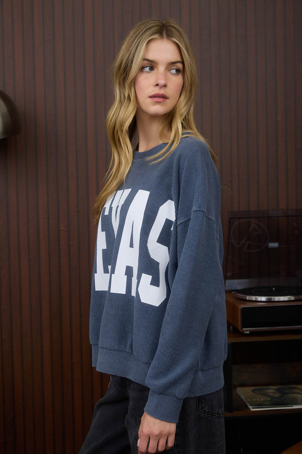 Texas Ribbed Sweater Top | Vintage Blue