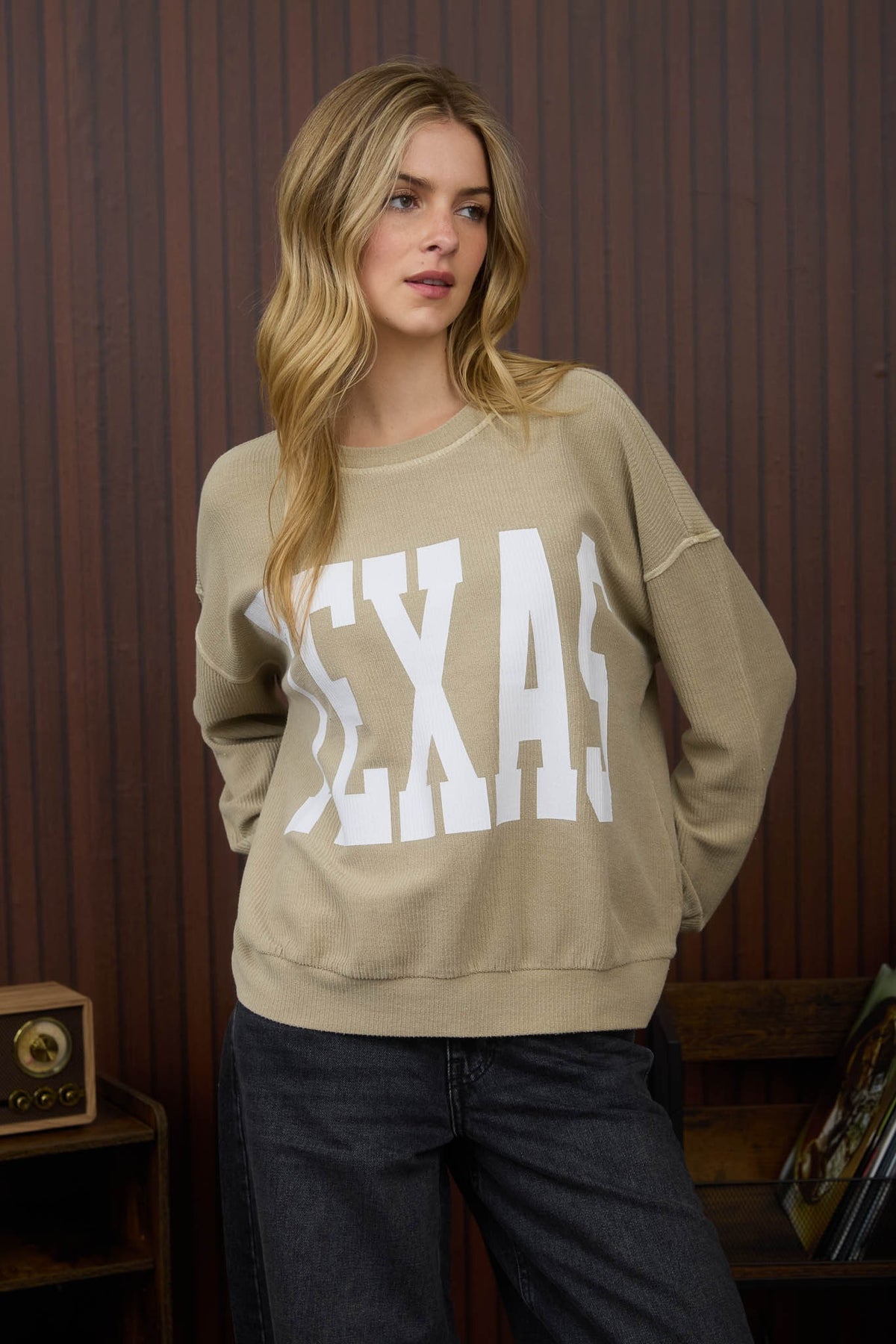 Texas Ribbed Sweater Top | Vintage Khaki