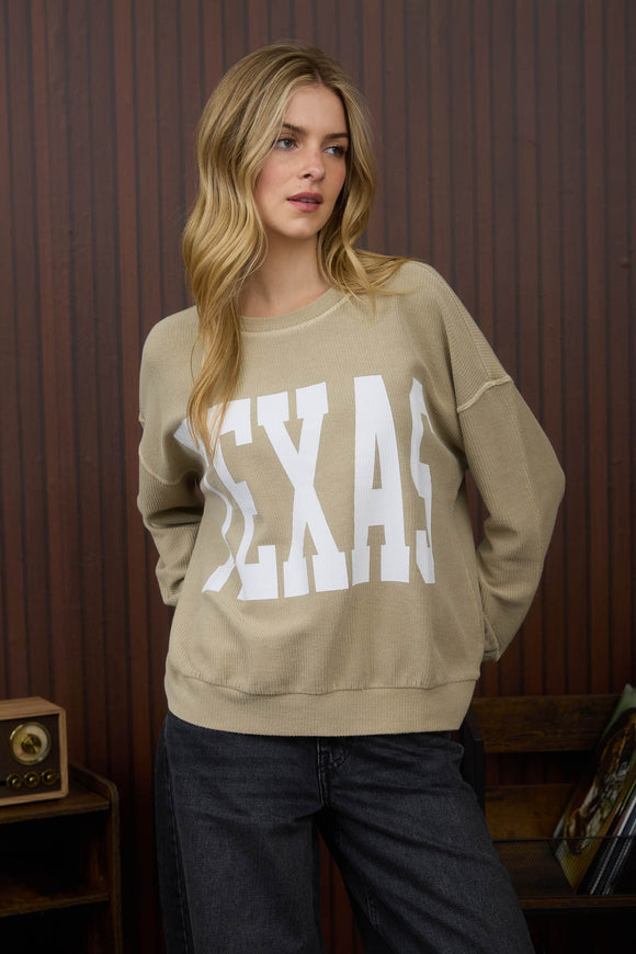 Texas Ribbed Sweater Top | Vintage Khaki