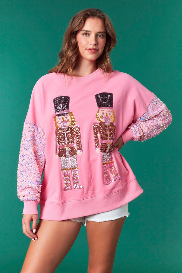 Nutcracker Velvet Sequin Sweatshirt | Pink