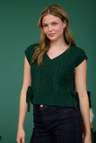 Cable Knit Side Tie V-Neck Vest Top | Green