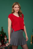 Cable Knit Side Tie V-Neck Vest Top | Red