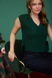 Cable Knit Side Tie V-Neck Vest Top | Green