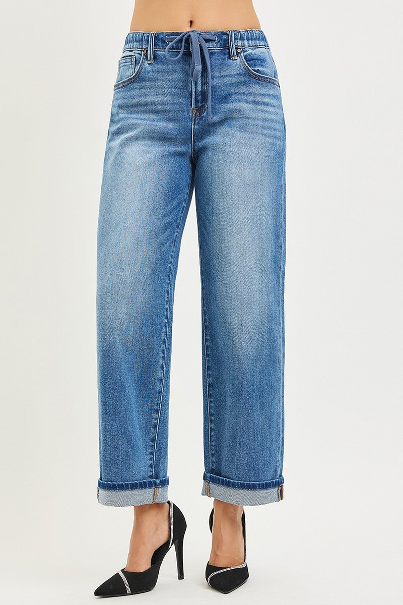 Risen Jeans | Elastic Band Slouch Boyfriend w/ Cuffed Hem