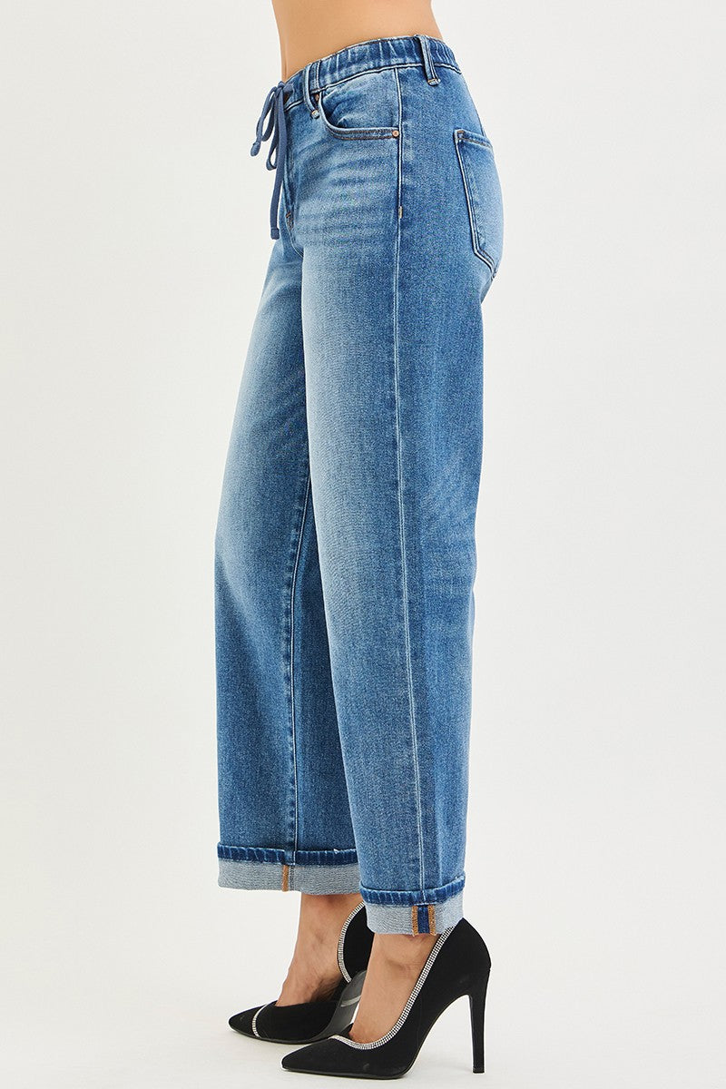 Risen Jeans | Elastic Band Slouch Boyfriend w/ Cuffed Hem
