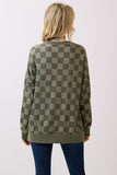 Checker Print Ribbed Top | Olive