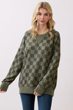 Checker Print Ribbed Top | Olive