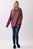 Checker Print Ribbed Top | Burgundy