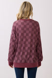 Checker Print Ribbed Top | Burgundy