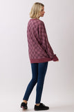 Checker Print Ribbed Top | Burgundy