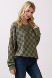 Checker Print Ribbed Top | Olive