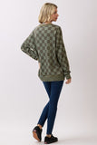 Checker Print Ribbed Top | Olive
