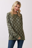 Checker Print Ribbed Top | Olive