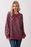 Checker Print Ribbed Top | Burgundy
