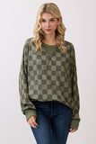 Checker Print Ribbed Top | Olive