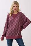Checker Print Ribbed Top | Burgundy