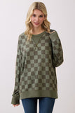 Checker Print Ribbed Top | Olive