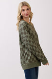 Checker Print Ribbed Top | Olive