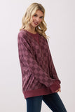 Checker Print Ribbed Top | Burgundy
