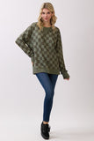 Checker Print Ribbed Top | Olive
