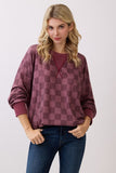 Checker Print Ribbed Top | Burgundy